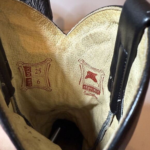 Mens Black Cowboy Boots Stingray Imitaition Leather Pointed Toe Sz 6 Arango Boot - Picture 11 of 12